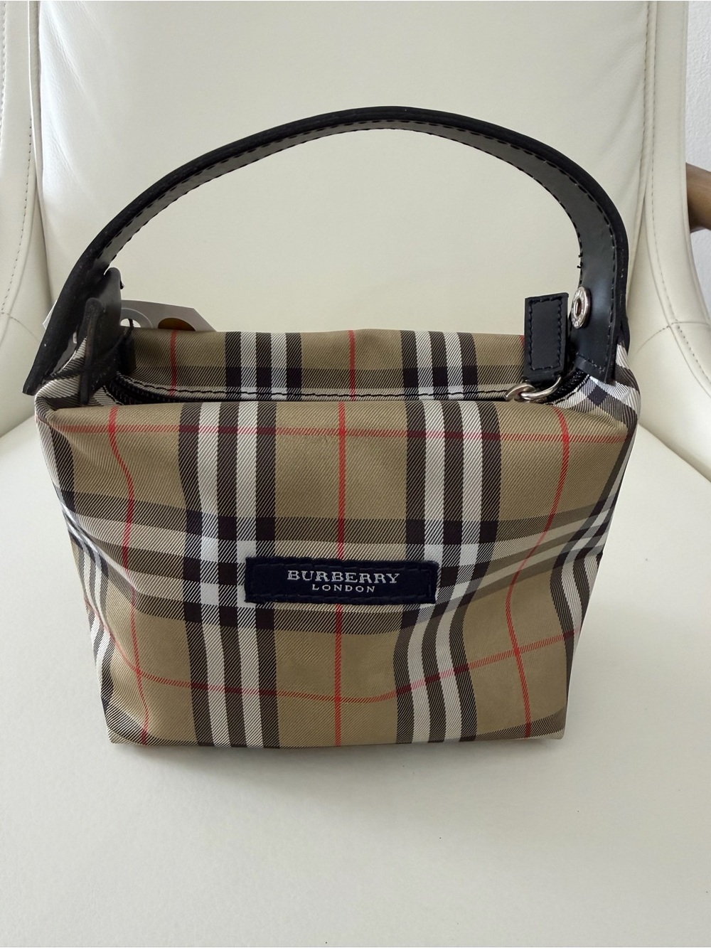 Burberry Small Nova Check Tote in Beige with Black Trim